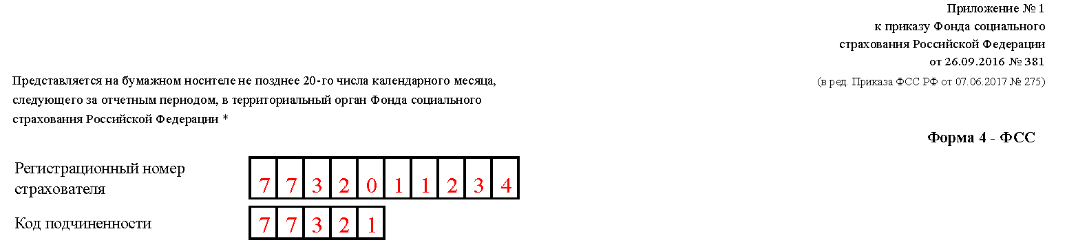 Регистрационный номер страхователя. Код подчиненности ФСС. Код страхователя ФСС. Код подразделения ФСС по регистрационному номеру.