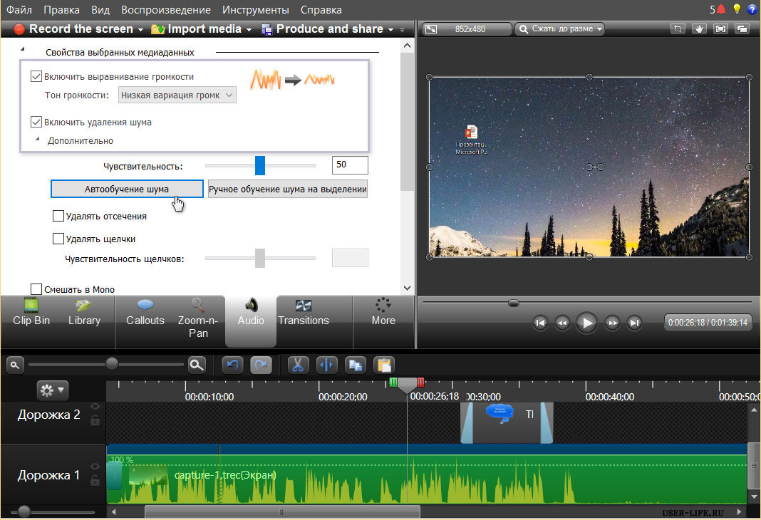 Программа убрать шумы. Camtasia Studio инструкция. Программы для выравнивания громкости для FLAC